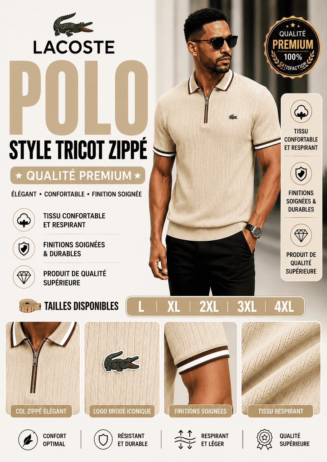 Polo Lacoste Beige-crème