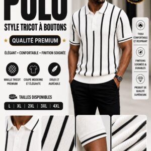Polo Tricot Rayé Blanc
