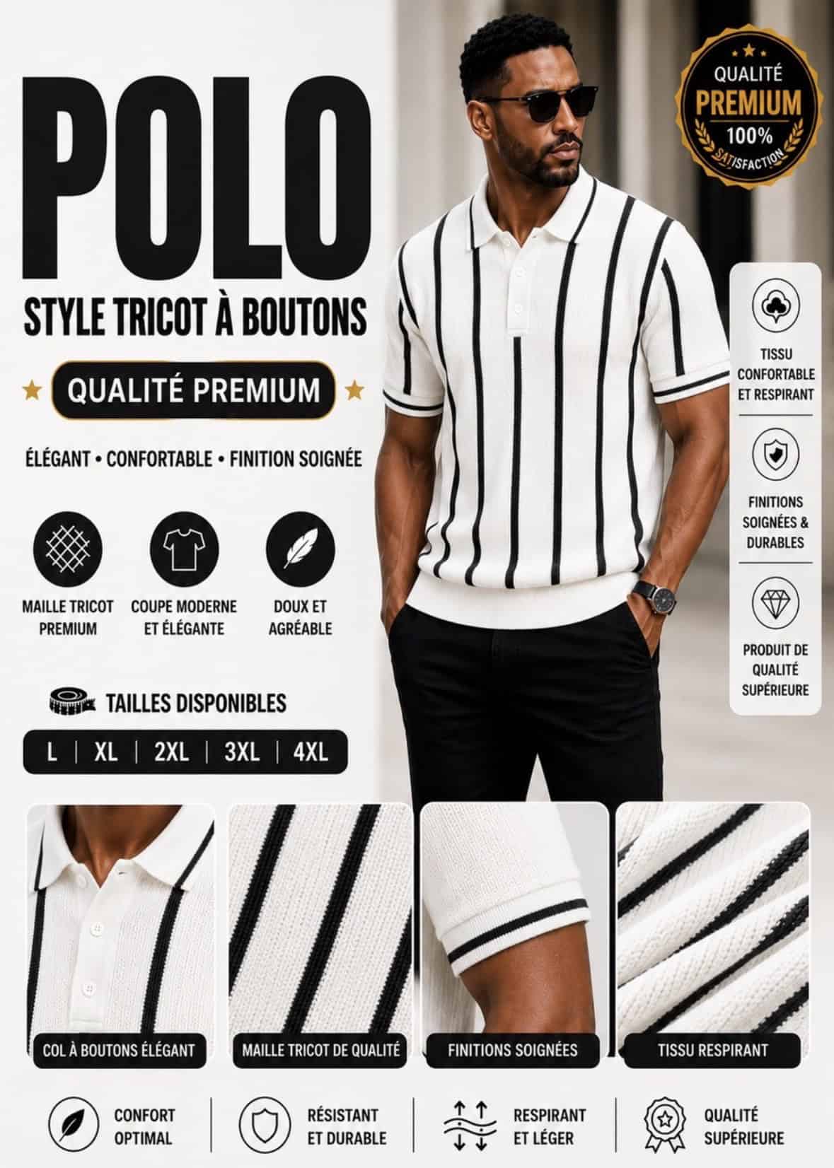 Polo Tricot Rayé Blanc