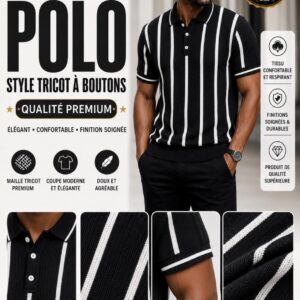 Polo Tricot Rayé Noir
