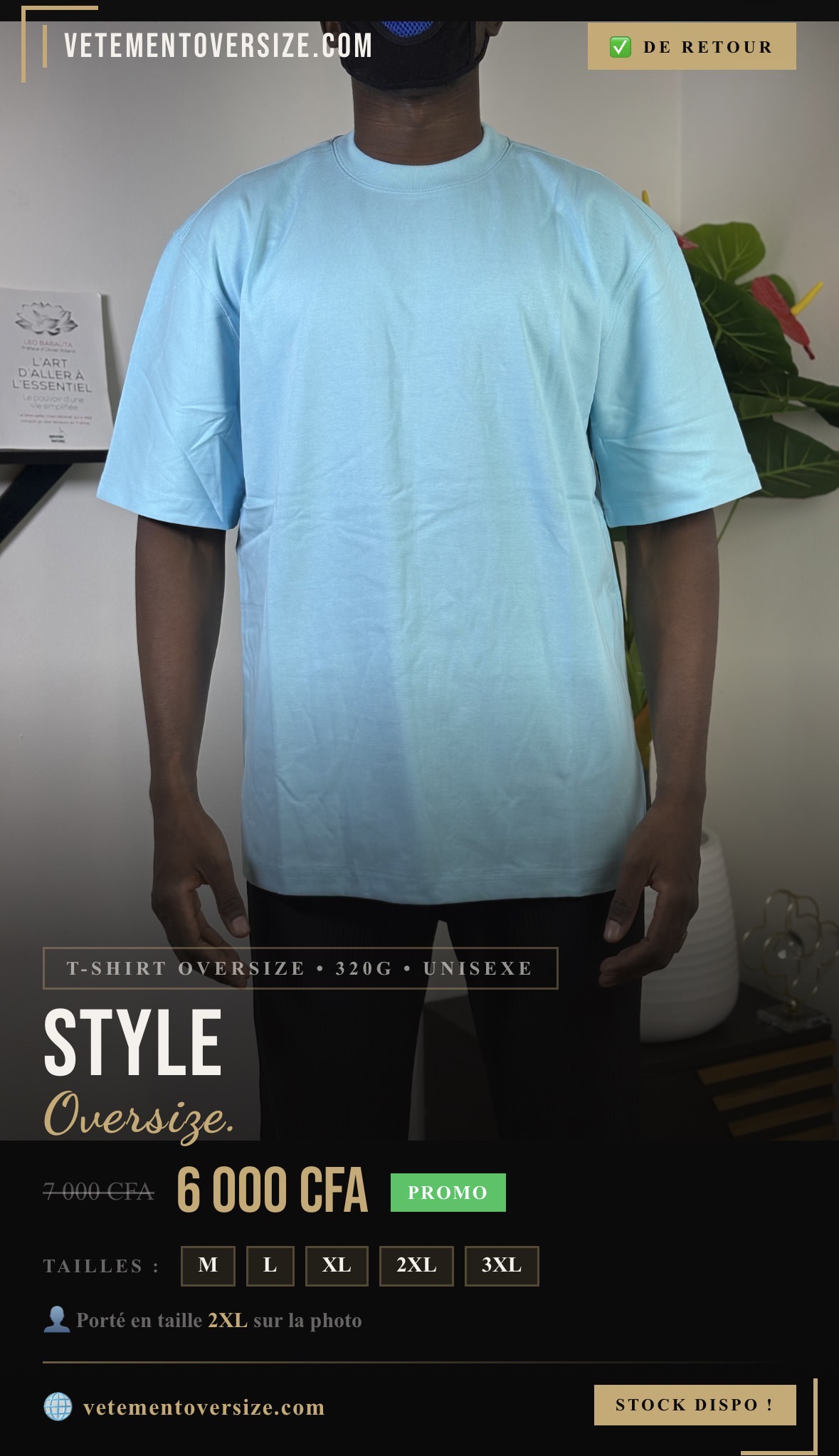 T-shirt Oversize Blue ciel – Coupe large