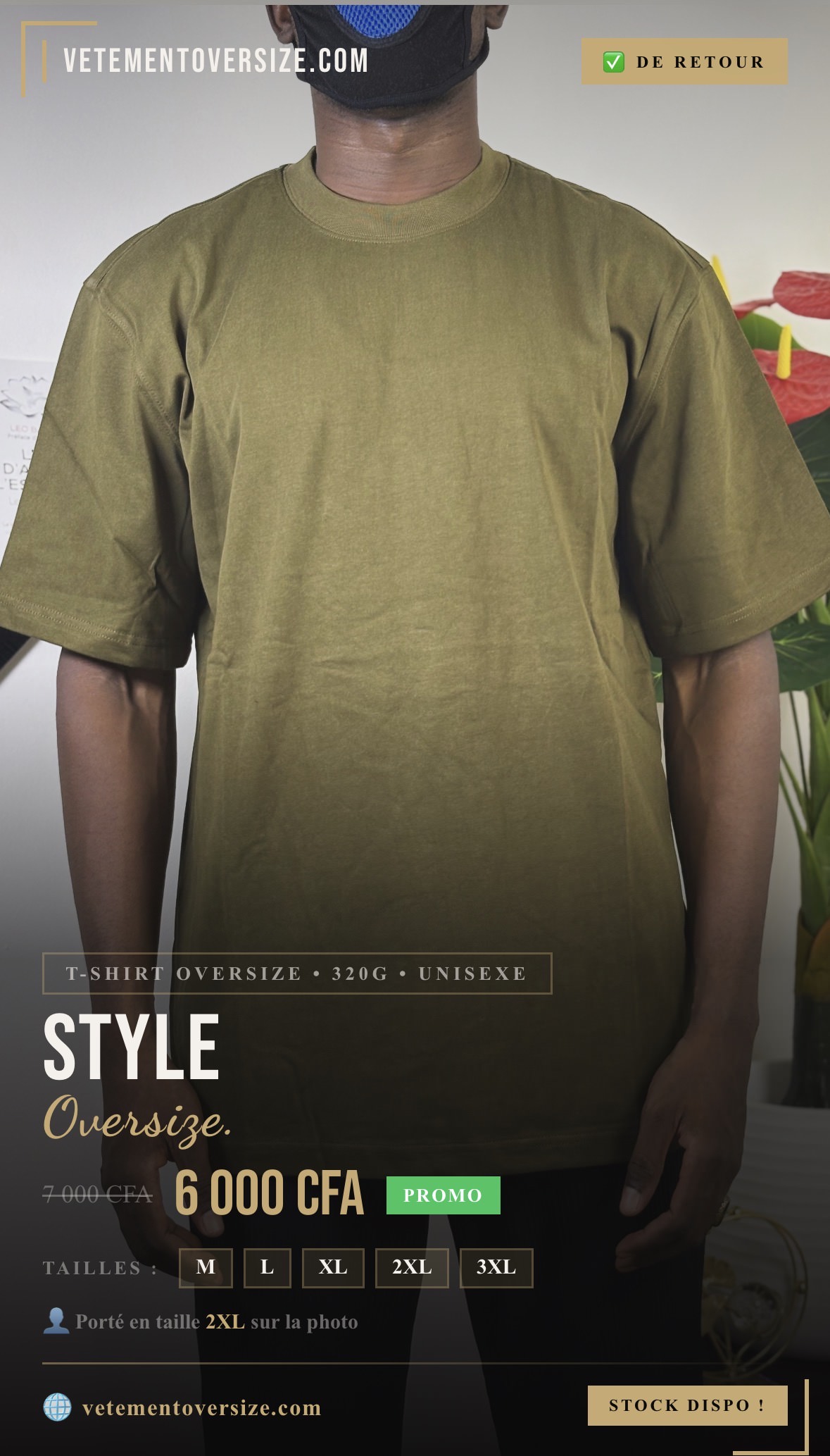 T-shirt Oversize Olive foncée – Coupe large