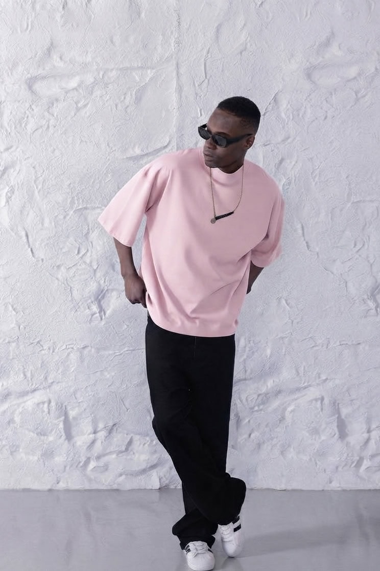 T-shirt Oversize Rose claire– Coupe large